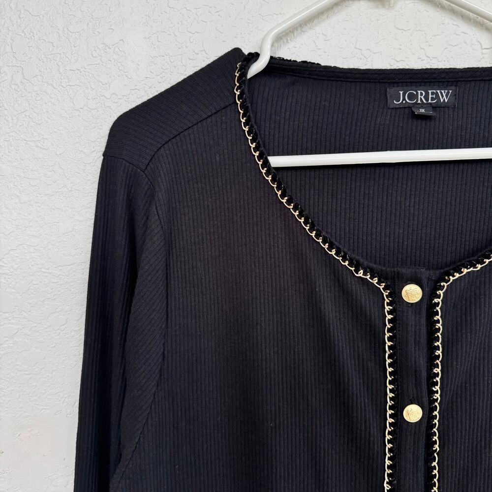 J.Crew Vintage rib lady jacket Cardigan chain trim Black Sz 2X Old Money Preppy - Picture 4 of 9